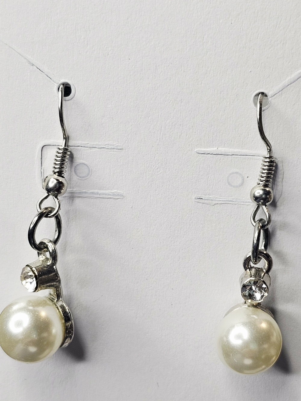 Classic Pearl Drop Earrings with Crystal Accent - White